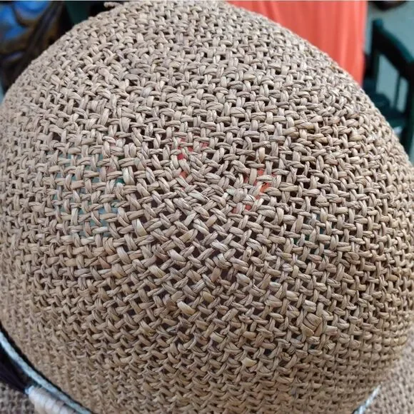 VINTAGE FABINI NY 100% Straw SunHat with Cheetah Print Band & Black Feathers - Picture 10 of 13